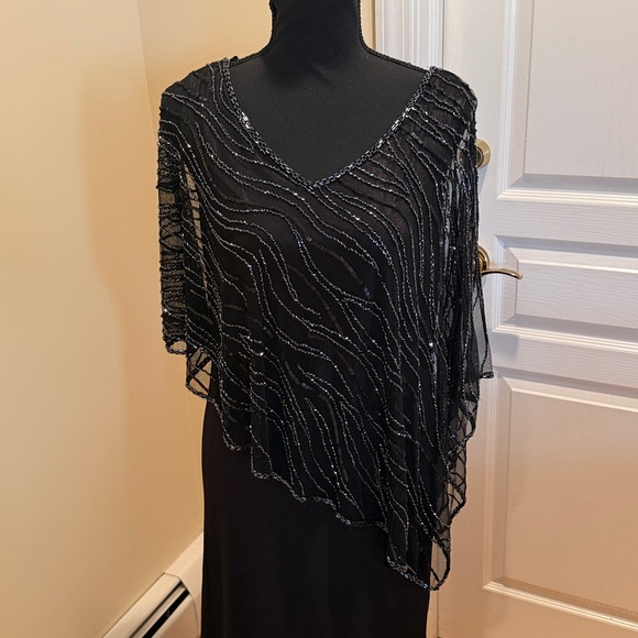 J Kara Black  Evening Dress with asymmetrical beaded overlay.new, never hemmed - Picture 7 of 16